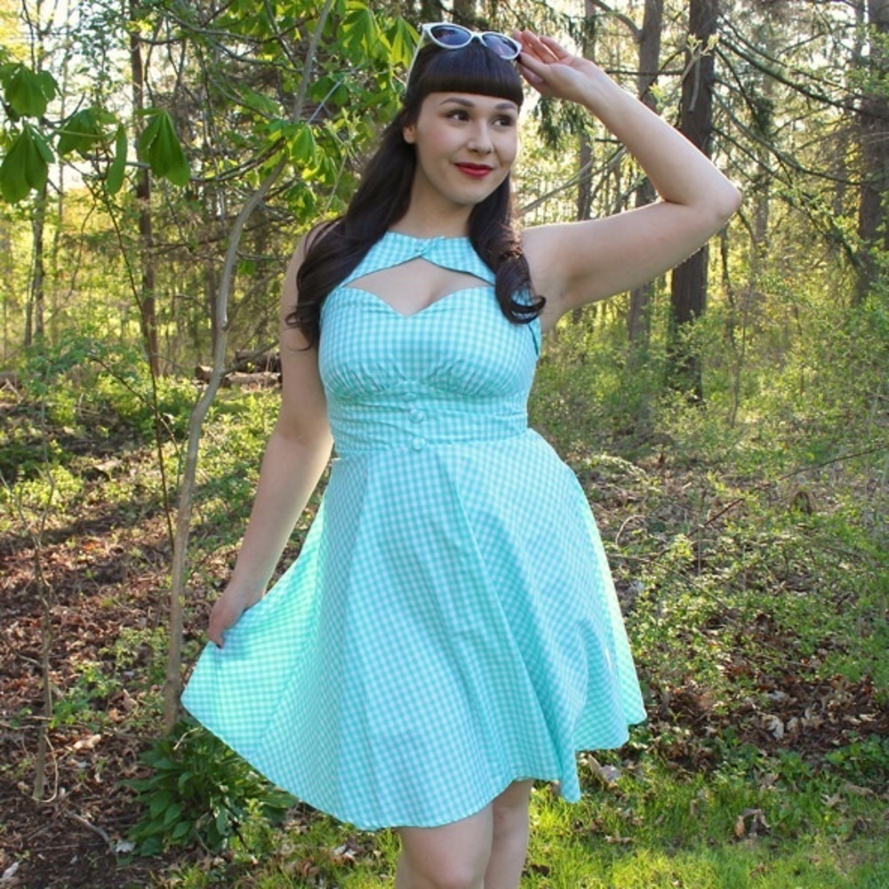 Voodoo Vixen Baby Blue Gingham Rockabilly Pinup Dress Size M
